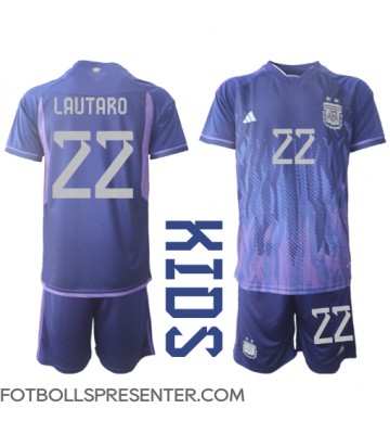 Argentina Lautaro Martinez #22 Bortatröja Barn VM 2022 Kortärmad (+ korta byxor)